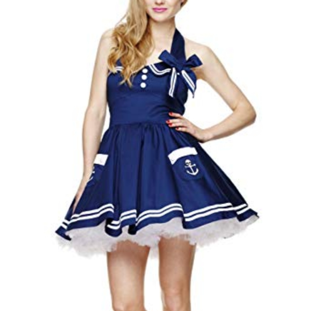 Hell Bunny Motley Dress Navy Anchors Skulls M NWT